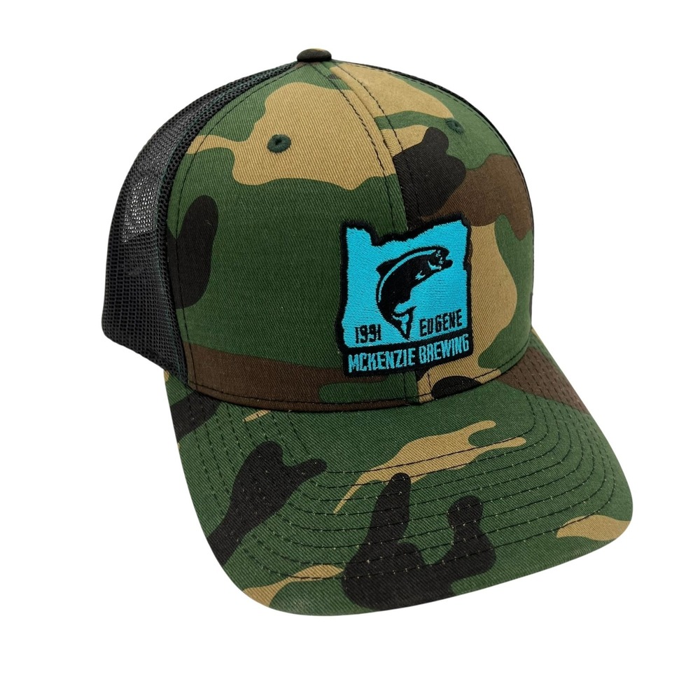 Mckenzie Brewing Eugene Oregon Camo Trucker Hat Fish State Embroided